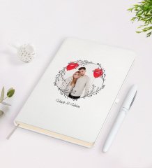 Kişiye Özel Sevgililer Günü Temalı İsimli Fotoğraflı Beyaz Defter Kalem Seti-26