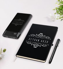 Kişiye Özel İsimli Siyah Defter Kalem 5.000 Mah Powerbank Hediye Seti-9
