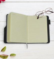 Kişiye Özel Sevgililer Karikatürlü Gri Termo Deri Defter Kalem Seti-103