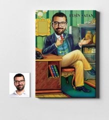 Kişiye Özel Peşin Satan Karikatür Kanvas Tablo (50 x 70 cm.)