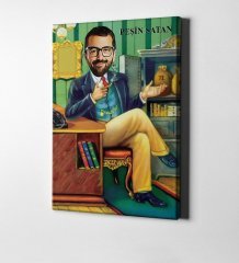 Kişiye Özel Peşin Satan Karikatür Kanvas Tablo (50 x 70 cm.)