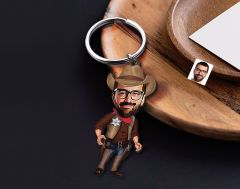 BK Gift Kişiye Özel Kovboy Karikatürlü Ahşap Anahtarlık-2 Sevgiliye Hediye, Arkadaşa Hediye, Doğum Günü Hediyesi
