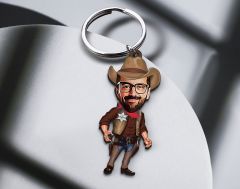 BK Gift Kişiye Özel Kovboy Karikatürlü Ahşap Anahtarlık-2 Sevgiliye Hediye, Arkadaşa Hediye, Doğum Günü Hediyesi