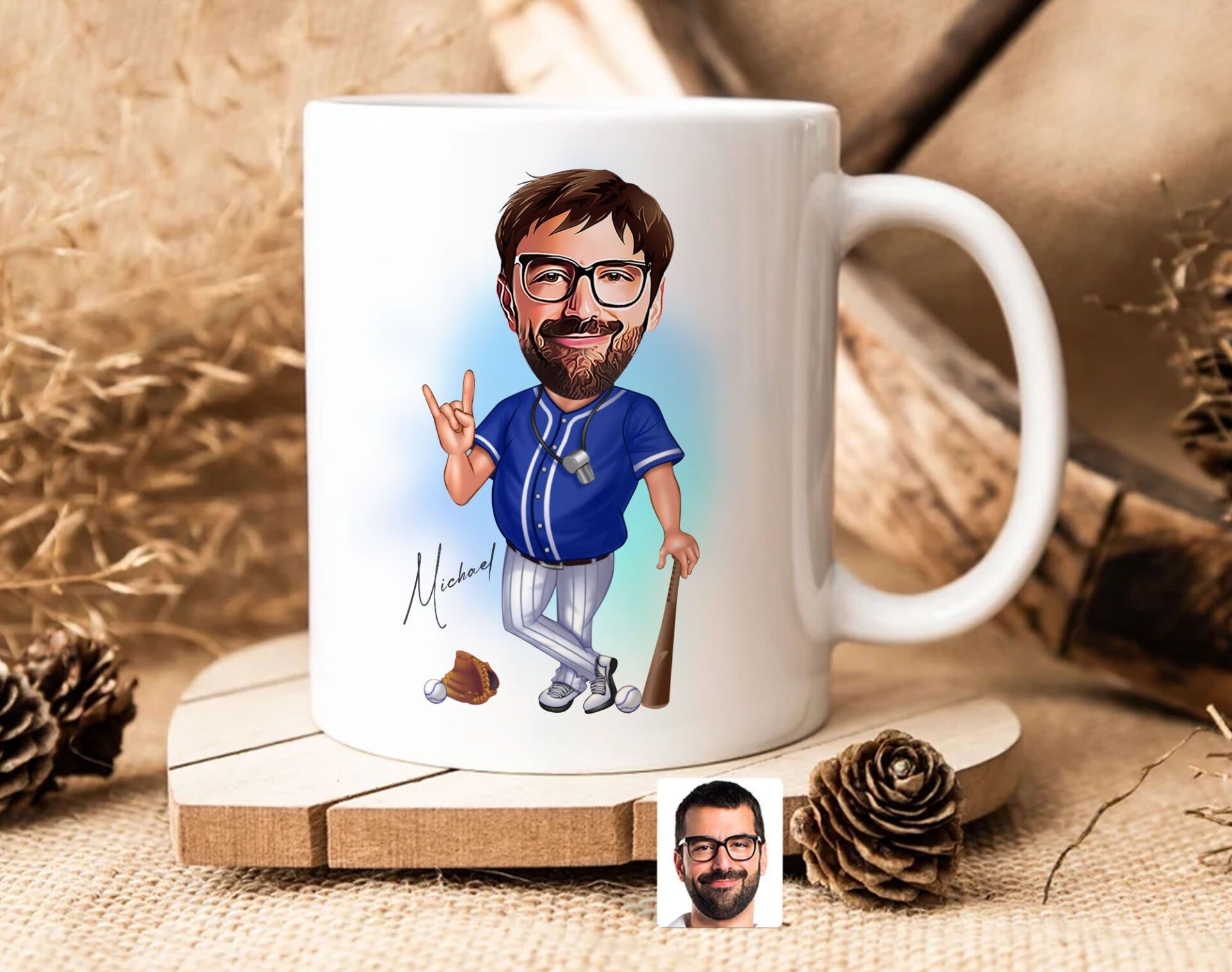 Bk Gift Kişiye Özel Erkek Beyzbol Karikatürlü Beyaz Kupa Bardak-17, Sevgiliye Hediye, Arkadaşa Hediye