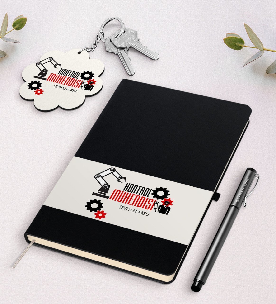 Kişiye Özel Kontrol Mühendisi Siyah Defter Kalem Ve Anahtarlık Hediye Seti