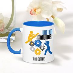 Kişiye Özel Mesleki Üretim Mühendisi Mavi Kupa Bardak - 002