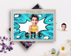 Kişiye Özel Erkek Halterci Karikatürlü 1000 Parça Profesyonel Puzzle-1