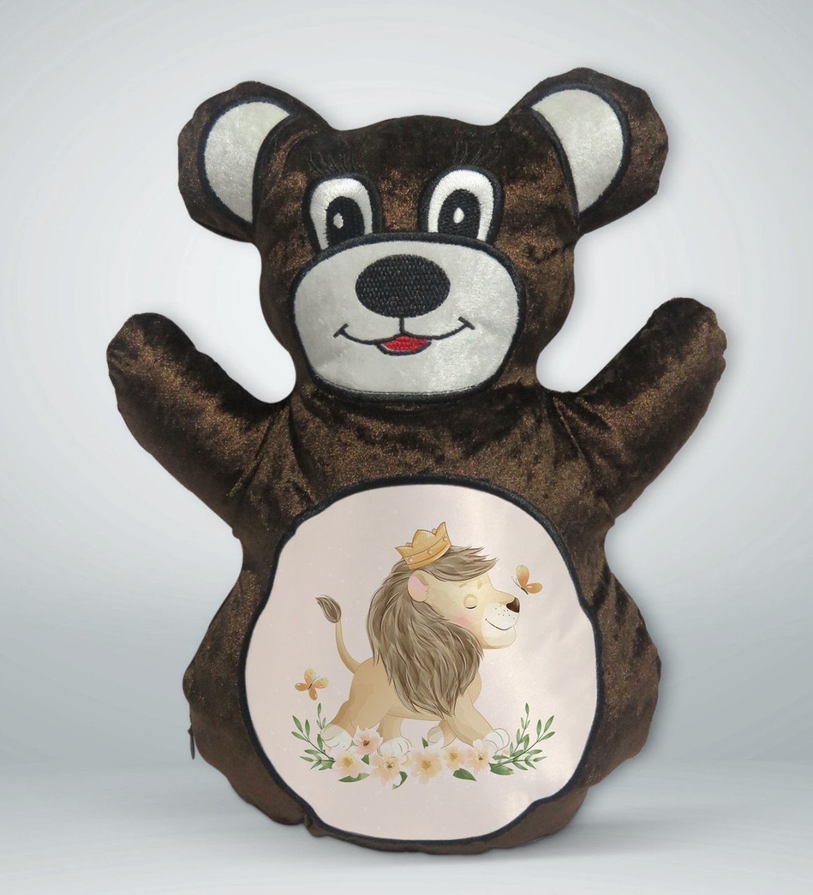 BK Gift Sevimli Aslan Tasarımlı Kahverengi Ayıcık Yastık-1