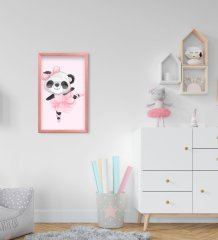 BK Home Sevimli Panda Tasarımlı Dekoratif Pembe Ahşap Çerçeveli Çocuk Odası Tablo-1