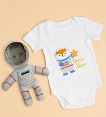 BK Kids Kişiye Özel Fotoğraflı Bebek Yastık ve Bebek Body Zıbın Hediye Seti - Model 45