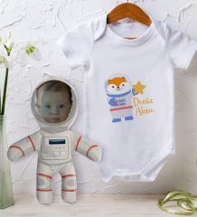 BK Kids Kişiye Özel Fotoğraflı Bebek Yastık ve Bebek Body Zıbın Hediye Seti - Model 45