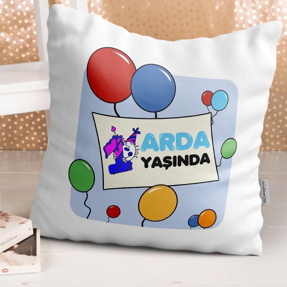 Kişiye Özel 1. Yaş Tasarımlı Erkek Bebek Dekoratif Beyaz Yastık - 3