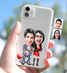 Kişiye Özel Sevgililer Karikatürlü iPhone 11 İnce Şeffaf Silikon Telefon Kapağı-1