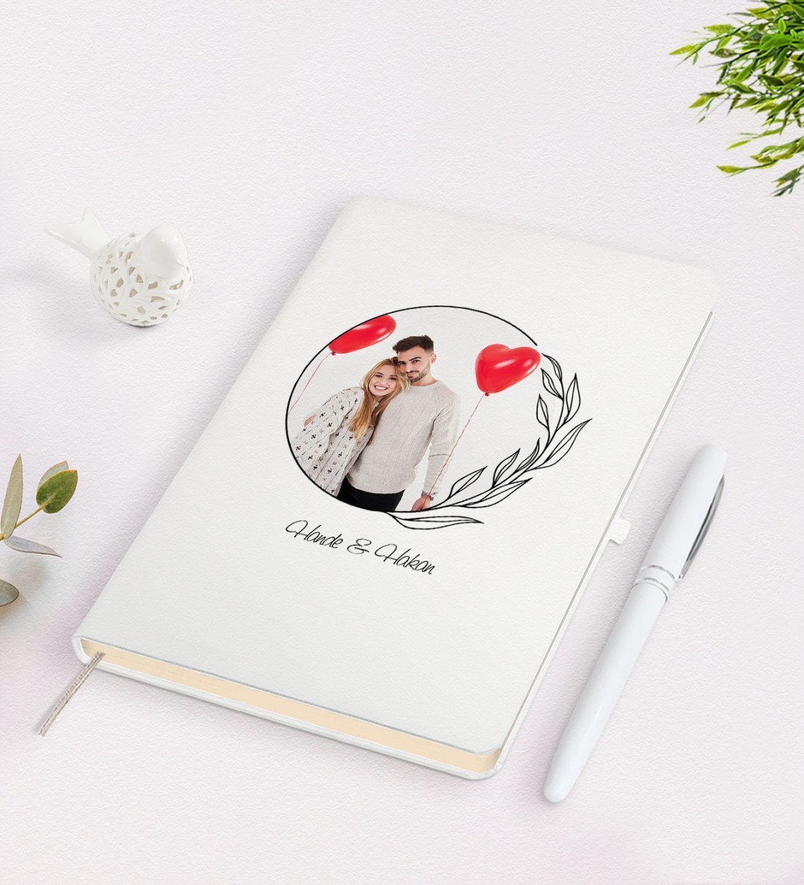 Kişiye Özel Sevgililer Günü Temalı İsimli Fotoğraflı Beyaz Defter Kalem Seti-25
