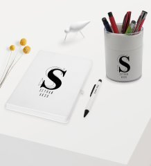 BK Gift Kişiye Özel İsimli Beyaz Defter Kalem ve Kalemlik Hediye Seti - Model 34