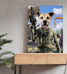 Evcil Dostlara Özel Asker Tasarımlı Portre Kanvas Tablo 30x50cm-1