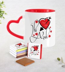 Kişiye Özel Sevgililer Günü Kırmızı Kalpli Kupa ve Çikolata Seti-17