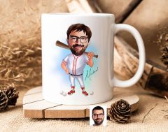 Bk Gift Kişiye Özel Erkek Beyzbol Karikatürlü Beyaz Kupa Bardak-16, Sevgiliye Hediye, Arkadaşa Hediye