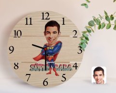 Kişiye Özel Süper Baba Karikatürlü Otantik Ahşap Palet Saat-1