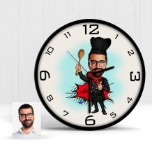 Kişiye Özel Master Chef Karikatür Ahşap Duvar Saati - 1