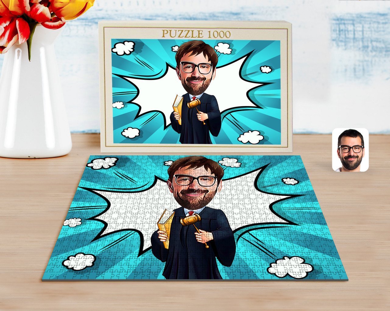 Kişiye Özel Erkek Hakim Karikatürlü 1000 Parça Profesyonel Puzzle-1