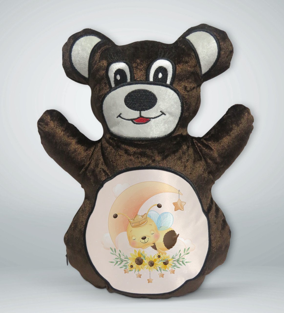 BK Gift Sevimli Arı Tasarımlı Kahverengi Ayıcık Yastık-3