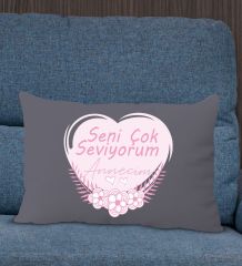 BK Gift Anneler Günü Tasarımlı Premium Kumaş Antrasit Dikdörtgen Kırlent Yastık, Anneler Günü Hediyesi, Ev Dekorasyonu-1