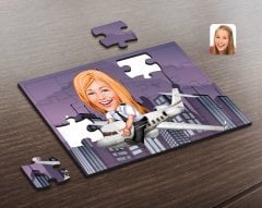 Kişiye Özel Kadın Kaptan Pilot Karikatürlü Ahşap Puzzle-1