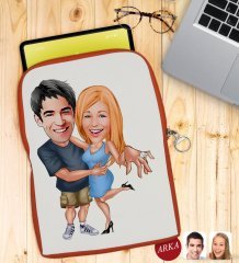 Kişiye Özel Sevgililer Karikatürlü Taşınabilir Koruyucu Tablet Kılıfı & Organizer Çanta - Turuncu-14