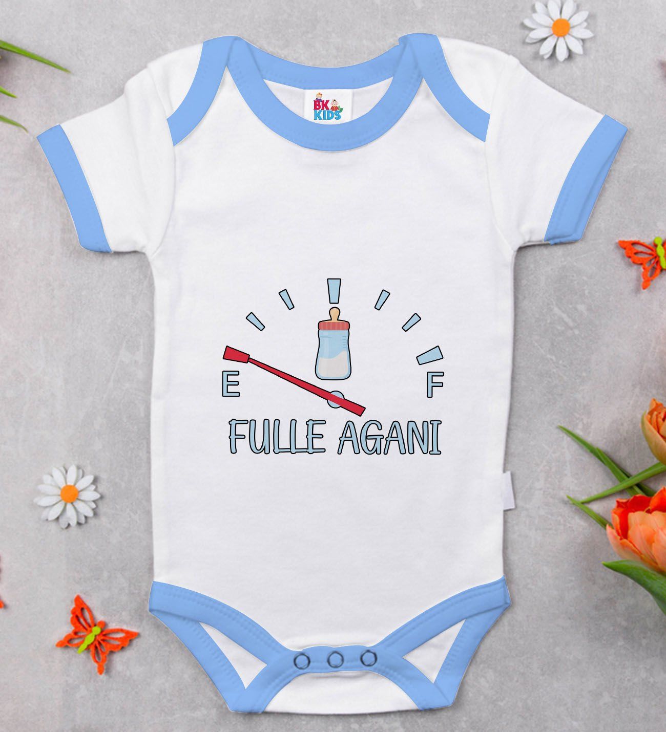 BK Kids Fulle Aganı Tasarımlı Mavi Bebek Body Zıbın-1