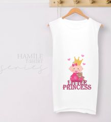 BK Gift Little Princess Tasarımlı Beyaz Sıfır Kol Hamile Tişört-2, Hamile Giyim, Eşe Hediye