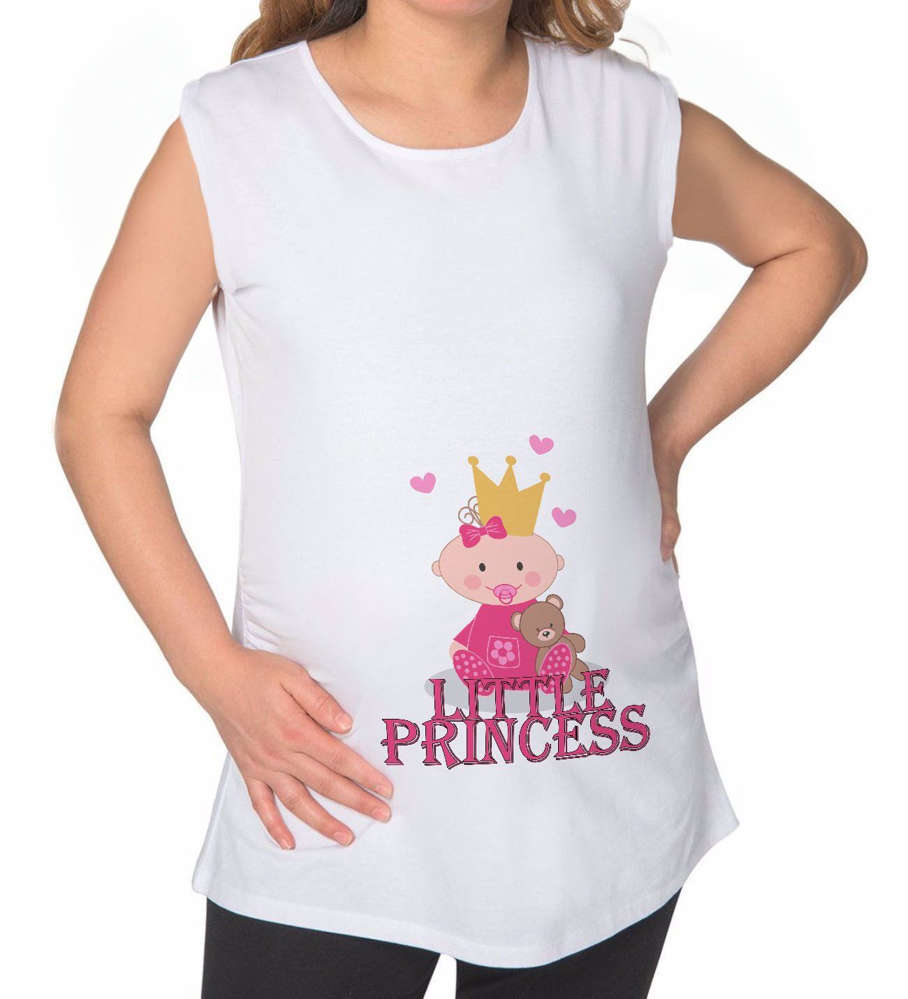 BK Gift Little Princess Tasarımlı Beyaz Sıfır Kol Hamile Tişört-2, Hamile Giyim, Eşe Hediye