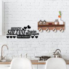 BK Home Doğal Ahşap Raflı Dekoratif Fincan Askılığı ve Mutfak Duvar Süsü-9