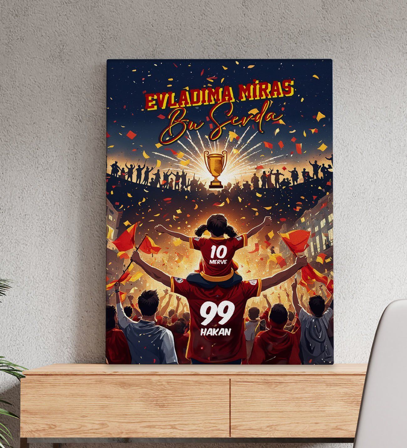 BK Gift Kişiye Özel İsimli Baba-Kız Sarı Kırmızı Evladıma Miras Bu Sevda Kanvas Tablo-1 50x70CM, Ev Hediyesi, Doğum Günü Hediyesi, Taraftar Hediyesi