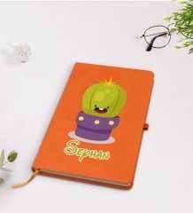 Kişiye Özel Kaktüs Tasarımlı Turuncu Termo Deri Defter Model 10