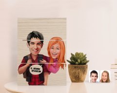 Kişiye Özel Sevgililer Karikatürlü Otantik Masaüstü Ahşap Palet Çerçeve-91