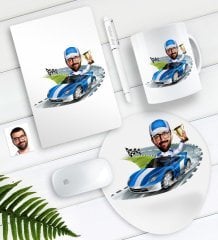 Kişiye Özel Bay Rallici Karikatürlü Defter Kalem Kupa Mouse Pad Seti