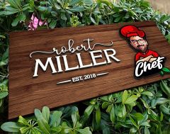 BK Gift Kişiye Özel Erkek Chef Karikatürlü Kabartma Figürlü Ahşap Tablo, Duvar Dekoru, Arkadaşa Hediye, Özel Tasarım Ev Hediyesi-2