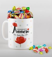 Kişiye Özel Dünyanın En İyi Annesi Tasarımlı Beyaz Kupa ve Haribo Şeker Hediye Seti-10