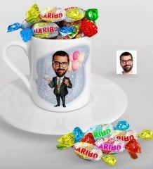 Kişiye Özel Bay Doğum Günü Karikatürlü Türk Kahvesi Fincanı ve Haribo Şeker Hediye Seti-3