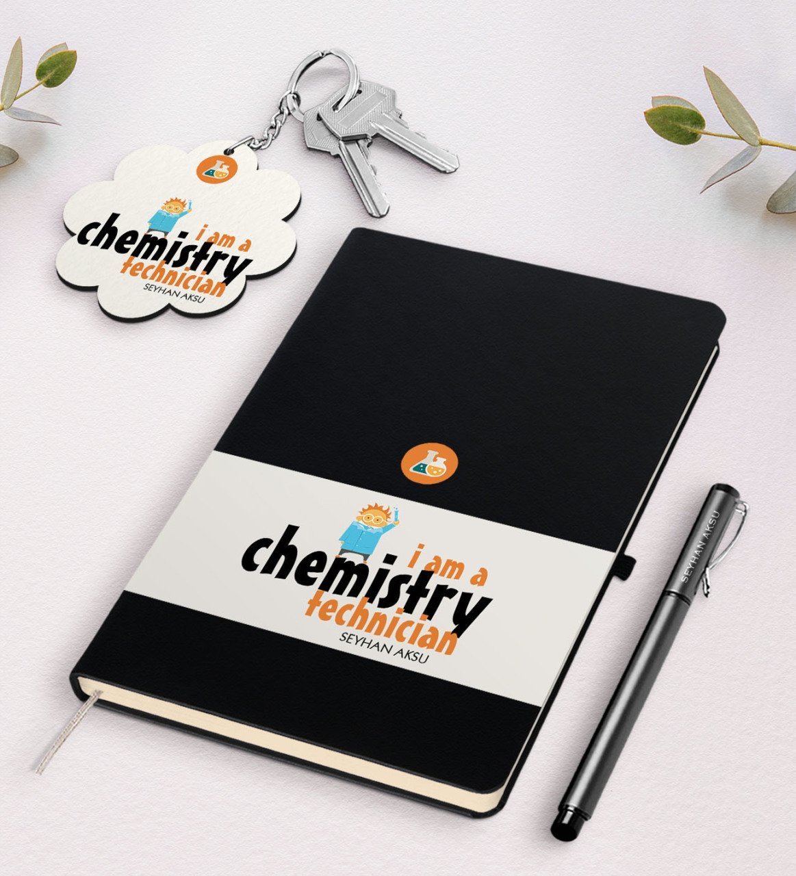 Kişiye Özel Kimya Teknikeri Siyah Defter Kalem Ve Anahtarlık Hediye Seti-1