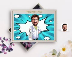 Kişiye Özel Erkek Göz Doktoru Karikatürlü 1000 Parça Profesyonel Puzzle-1