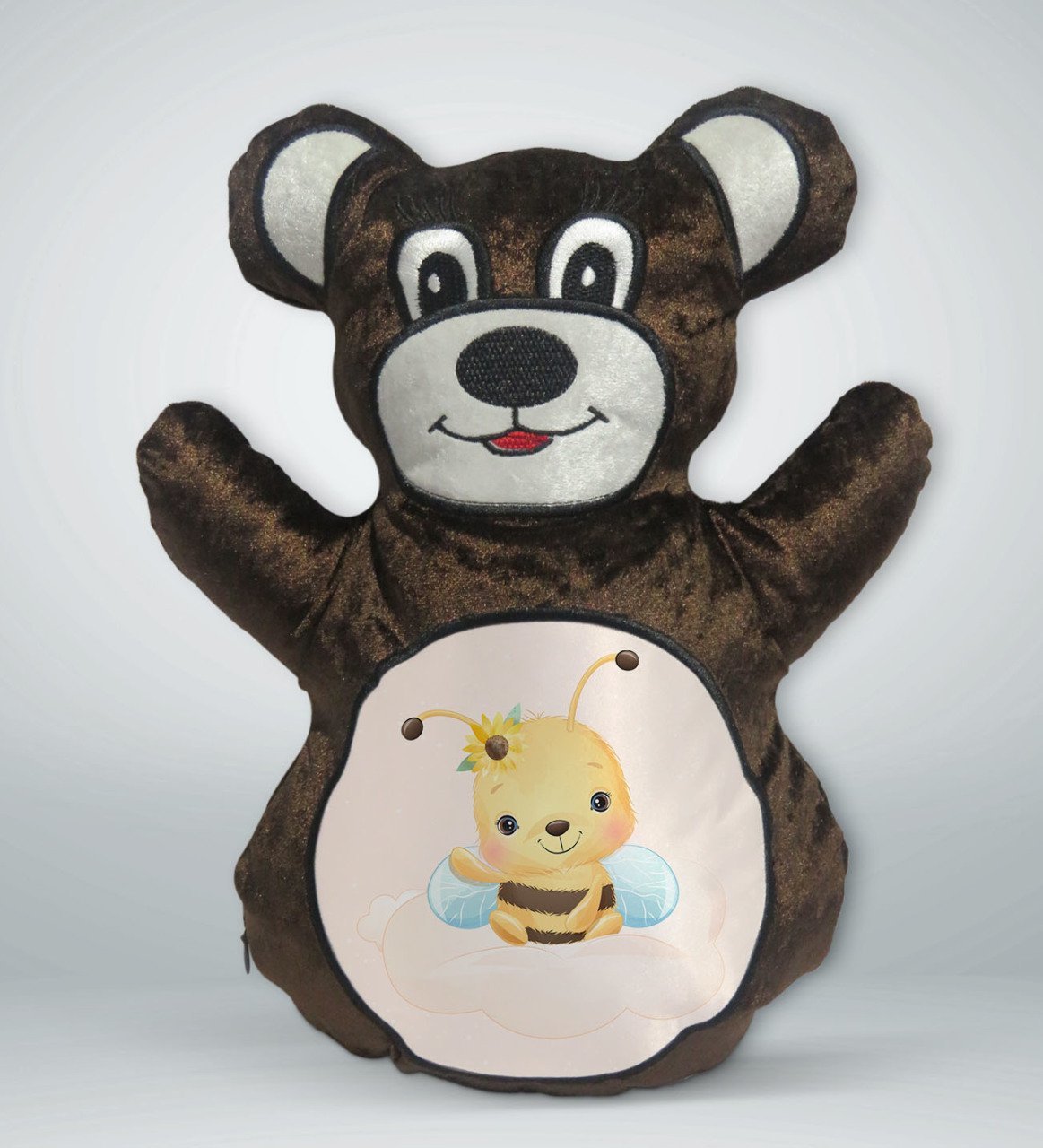 BK Gift Sevimli Arı Tasarımlı Kahverengi Ayıcık Yastık-2