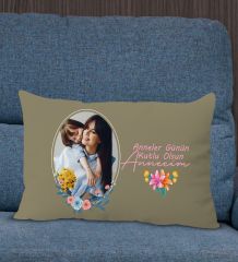 BK Gift Kişiye Özel Fotoğraflı Anneler Günü Tasarımlı Premium Kumaş Haki Dikdörtgen Kırlent Yastık, Anneler Günü Hediyesi, Ev Dekorasyonu-1