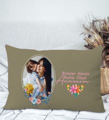 BK Gift Kişiye Özel Fotoğraflı Anneler Günü Tasarımlı Premium Kumaş Haki Dikdörtgen Kırlent Yastık, Anneler Günü Hediyesi, Ev Dekorasyonu-1