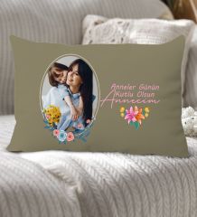 BK Gift Kişiye Özel Fotoğraflı Anneler Günü Tasarımlı Premium Kumaş Haki Dikdörtgen Kırlent Yastık, Anneler Günü Hediyesi, Ev Dekorasyonu-1