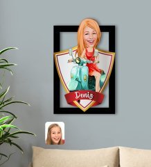 Kişiye Özel İsimli Kadın Karikatürlü 3D Ahşap Tablo-24