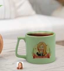 BK Gift Kişiye Özel Karikatürlü Anneler Günü Tasarımlı Pastel Yeşil Middle Kupa Bardak, Anneye Hediye, Anneler Günü Hediyesi-6