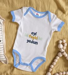 BK Kids Eyi Fuşki Yedun Tasarımlı Mavi Bebek Body Zıbın-1