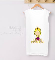 BK Gift Little Princess Tasarımlı Beyaz Sıfır Kol Hamile Tişört-1, Hamile Giyim, Eşe Hediye